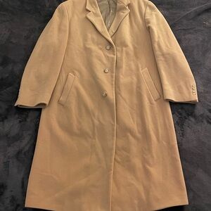 Lauren Ralph Lauren 100% Camel Trench Coat Mens Long Overcoat Designer L